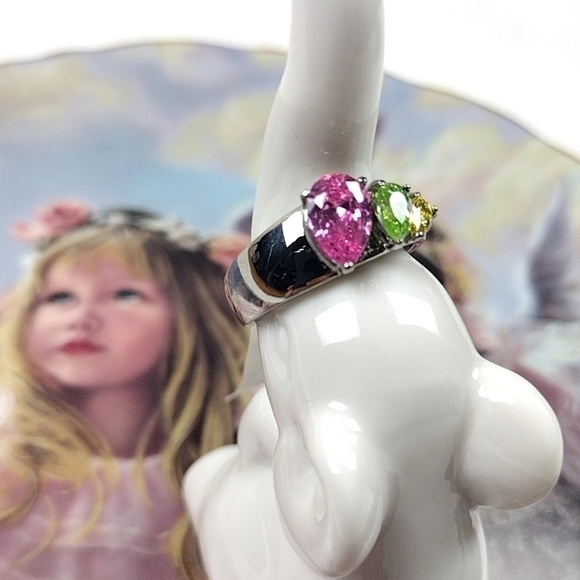 Gemstone Cocktail Ring Hypoallergenic Stainless Steel Women's Jewelry - Picture 5 of 12